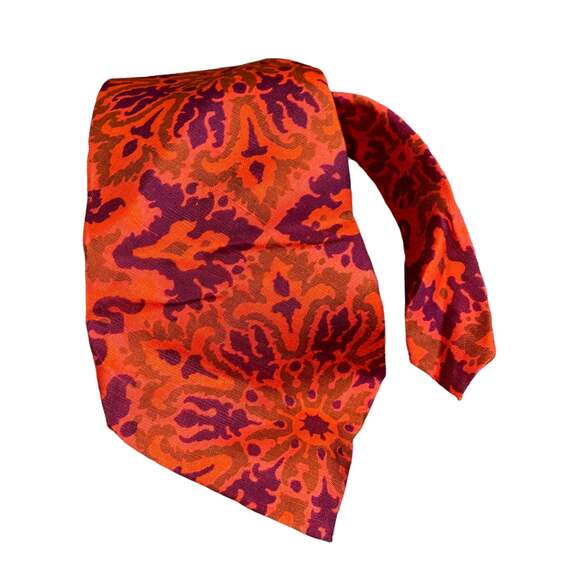 Betty Vintage Thai silk hand woven Tie bright orange abstract print - Picture 1 of 4